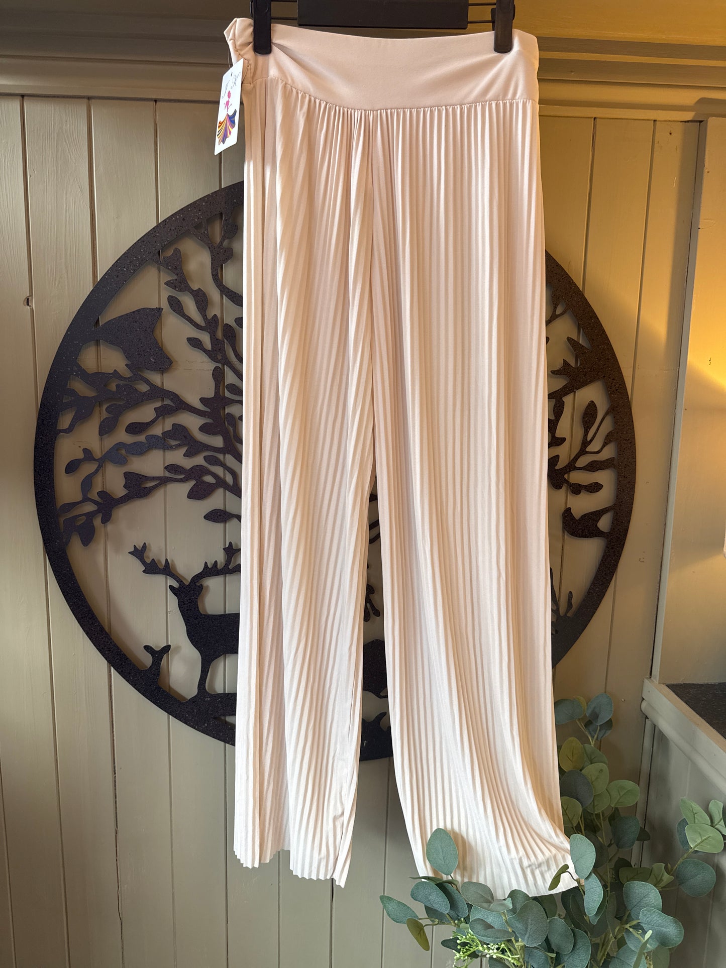 Cream Pleated Palazzo Trousers