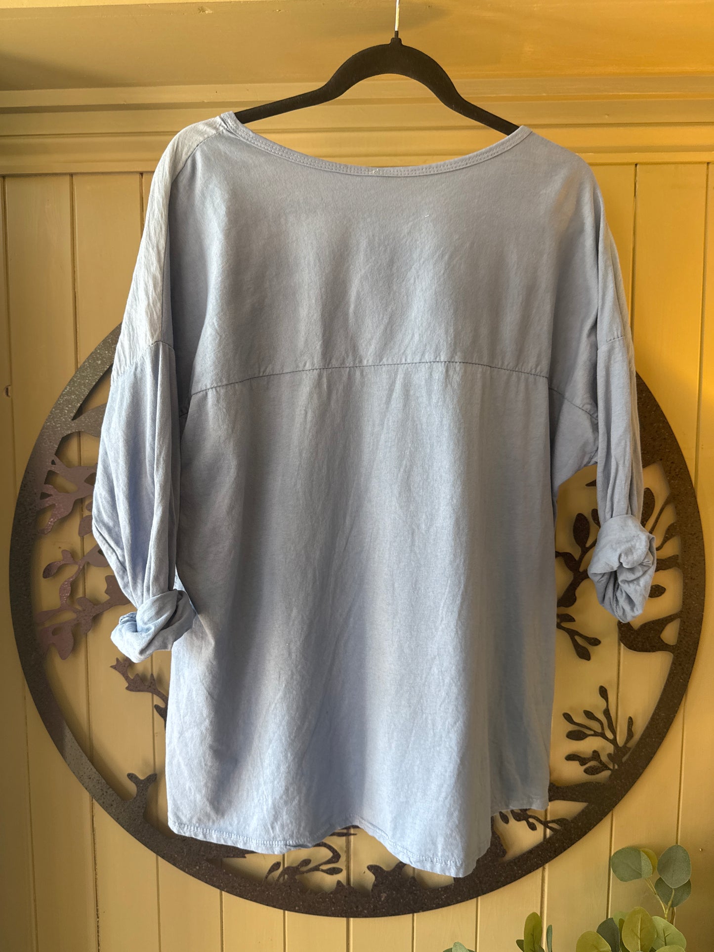 Foil Print V-Neck Top
