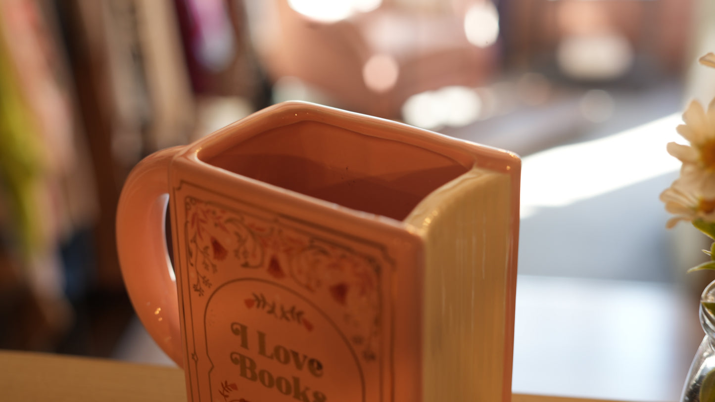 Pink "I Love Books" Coffee Mug
