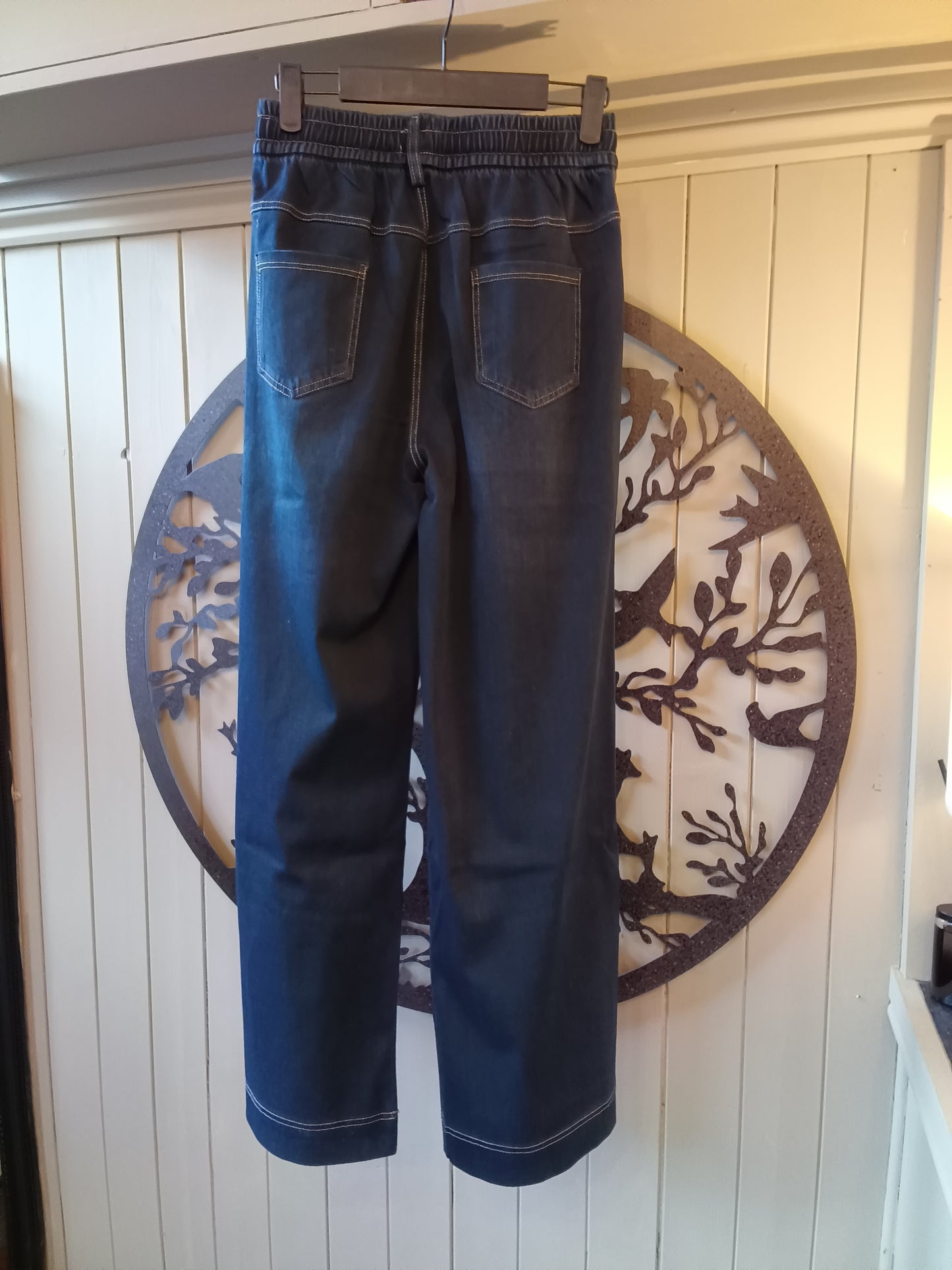 Drawstring Wide-Leg Denim Trousers