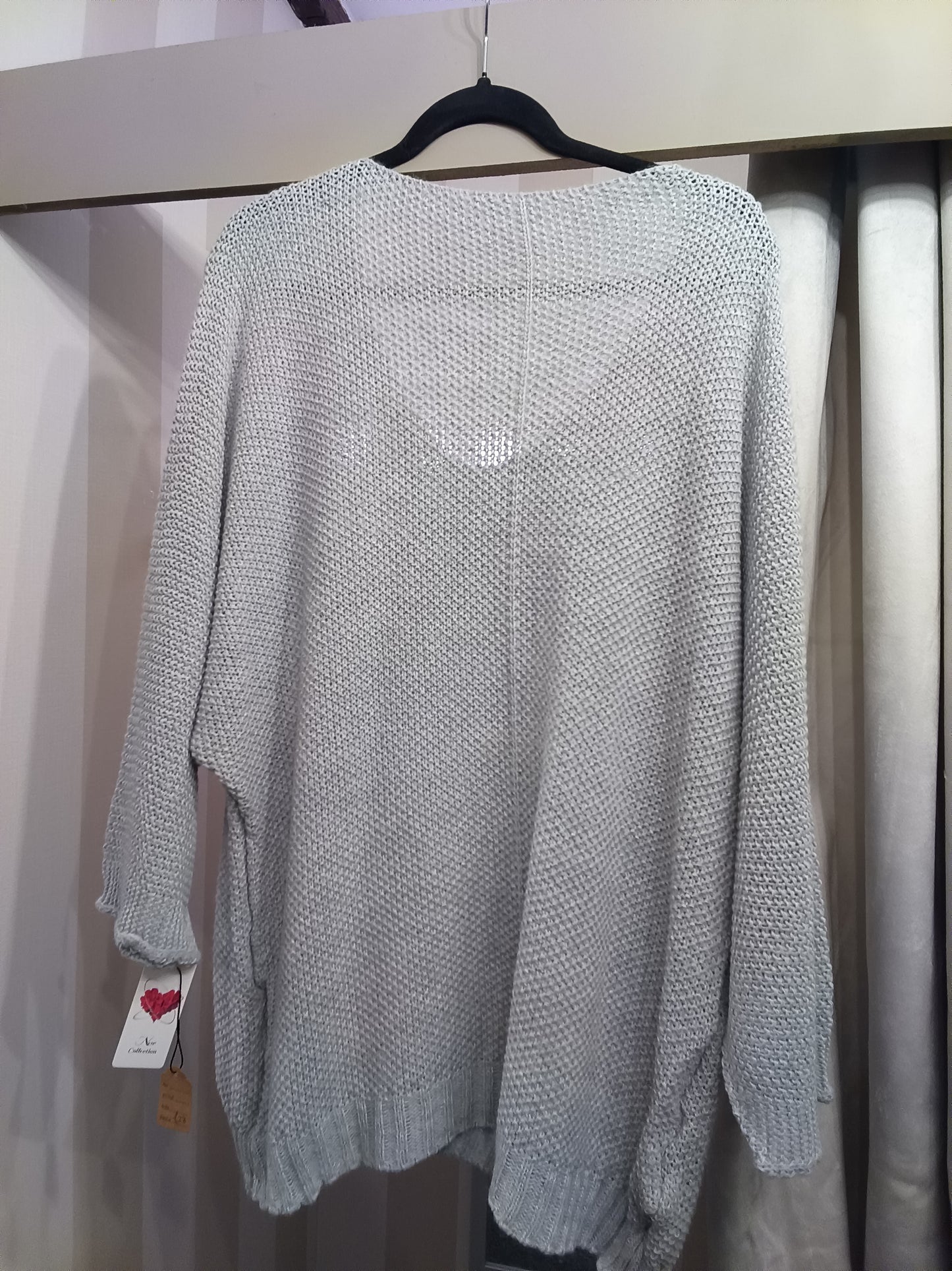 Grey V-Neck Crochet Jumper