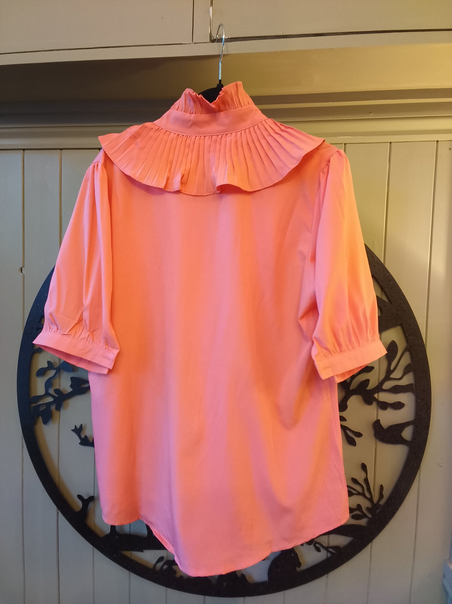 Short Sleeved Pleated Ruffle Blouse