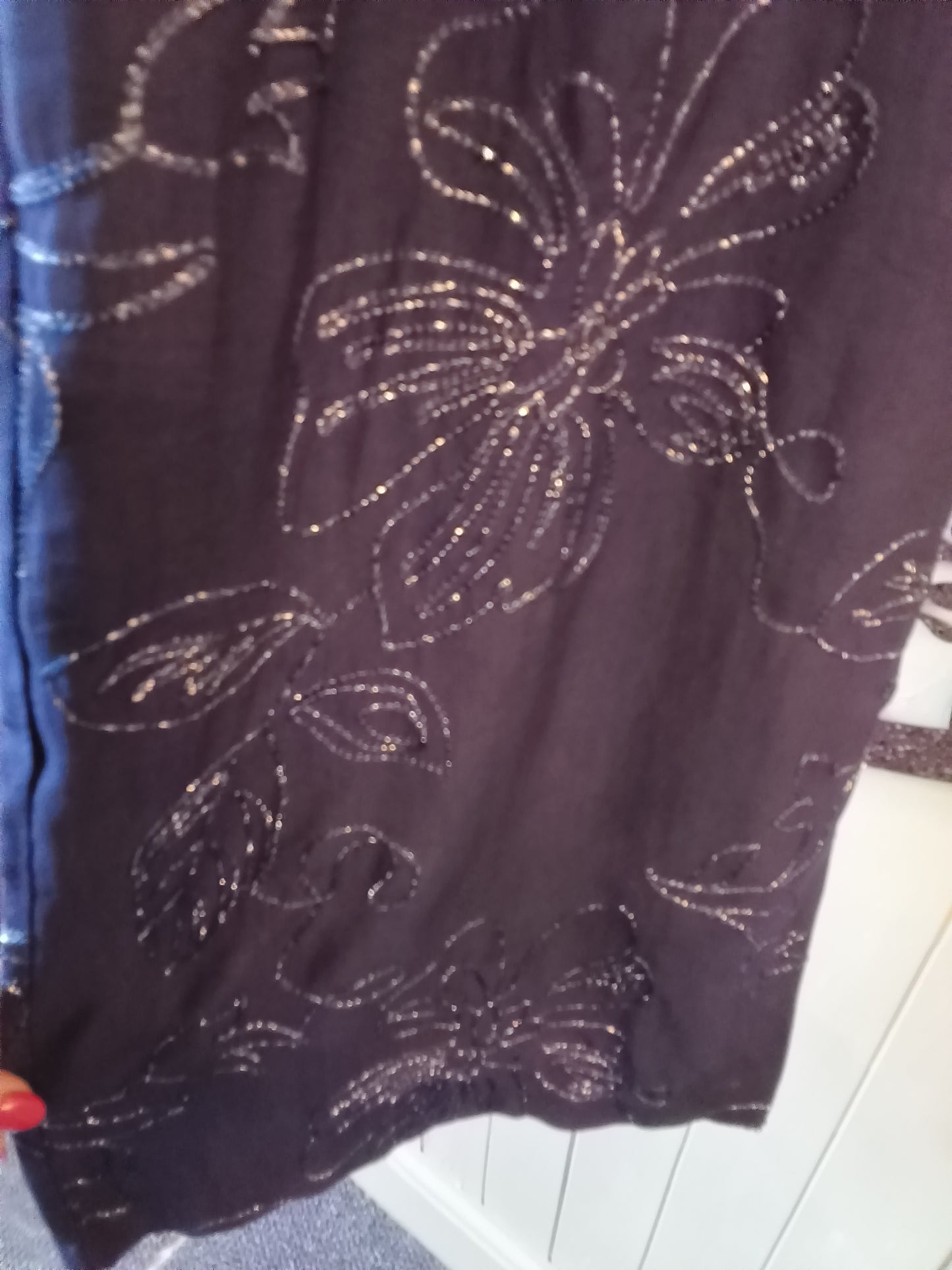 Navy Embroidered Trousers
