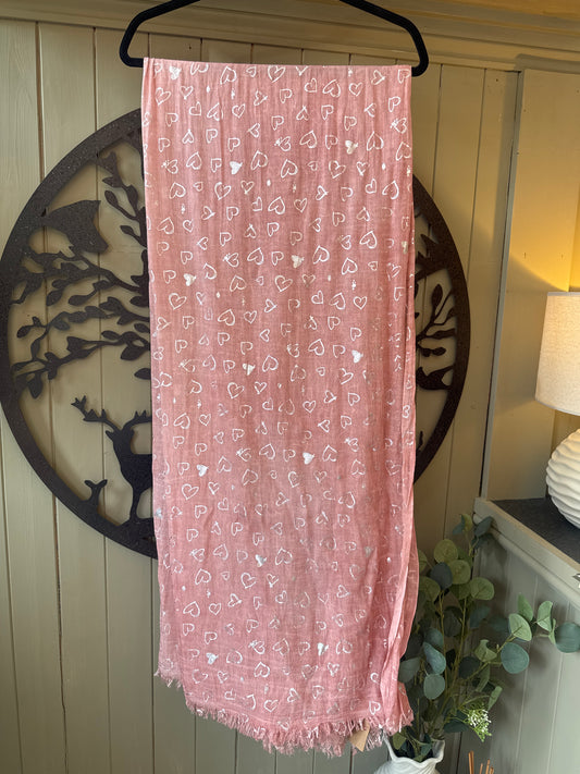 Pink & Silver Heart Scarf