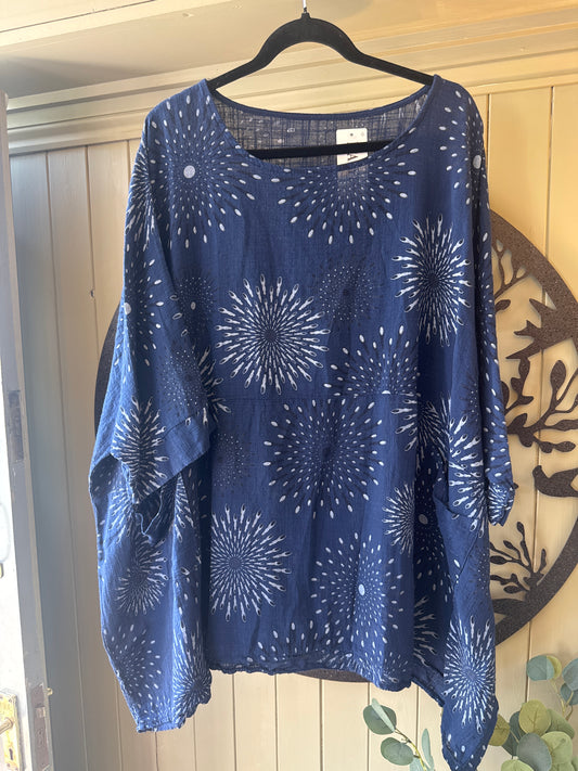 Navy Print Top