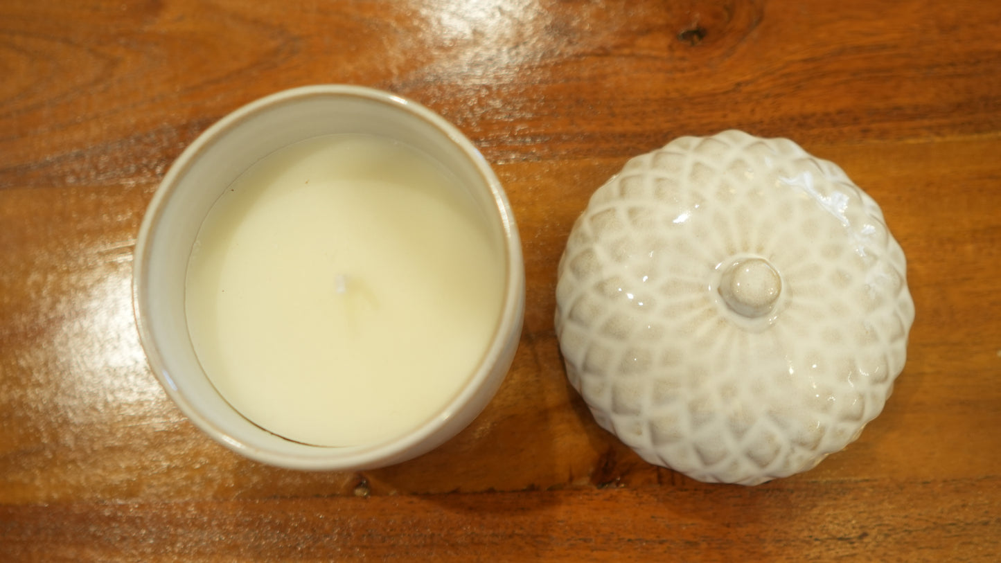 Autumn White Porcelain Pine Cone Candle