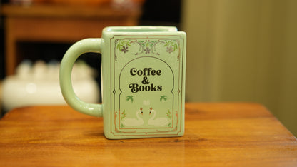 "Coffee & Books" Green Book Shaped Mug