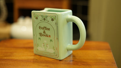"Coffee & Books" Green Book Shaped Mug