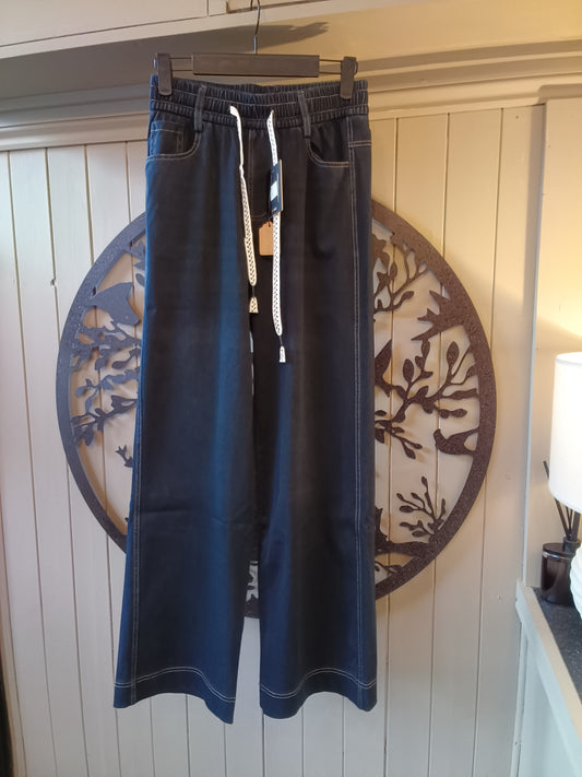 Drawstring  Wide-Leg Denim Trousers