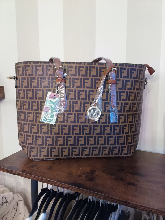 Large Brown and Black Patterned Handbag
