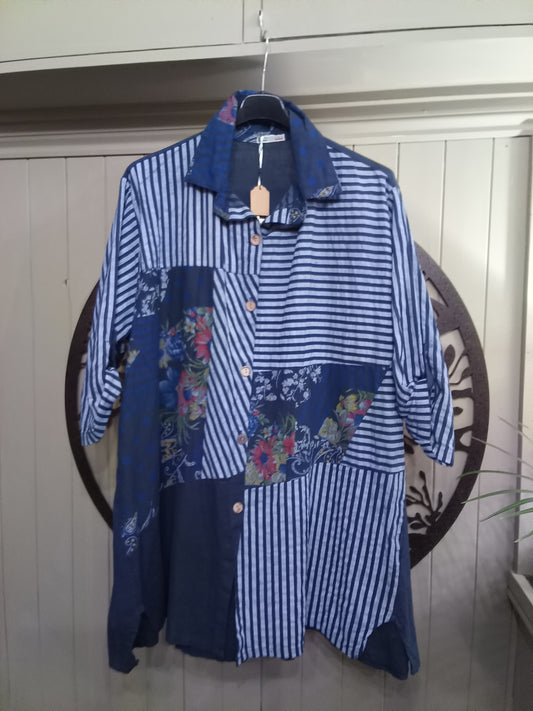 Navy Over-Sized Linen Shirt