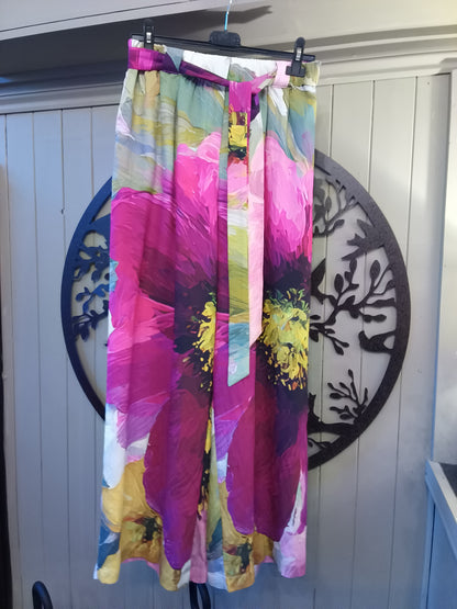 Floral Belted Wide Leg Trousers