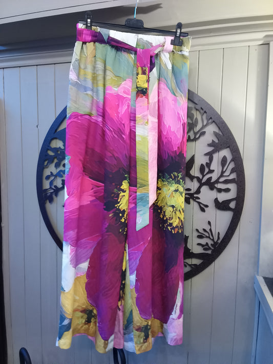 Floral Belted Wide Leg Trousers