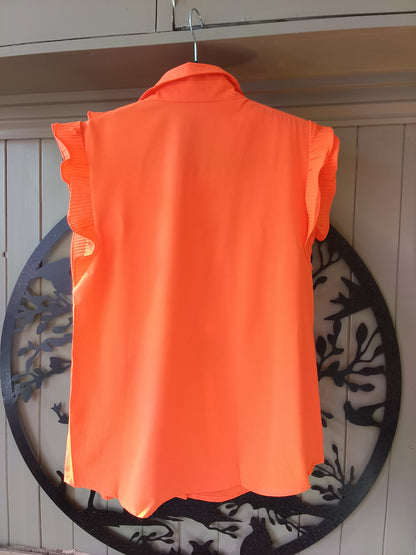 Orange Sleeveless Ruffle Blouse