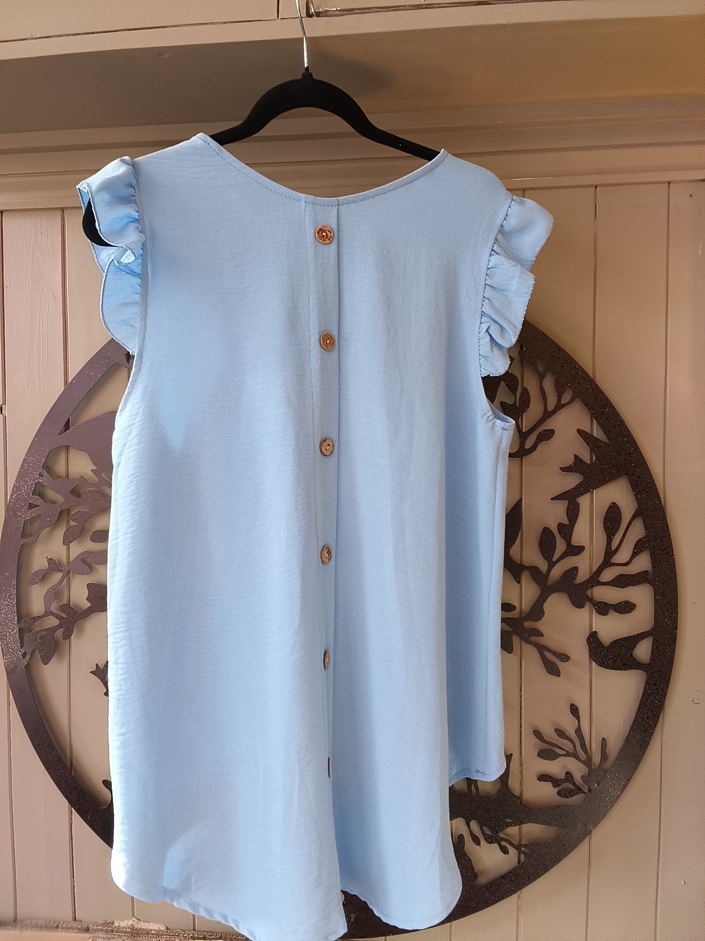 Pale Blue Sleeveless Frill Top
