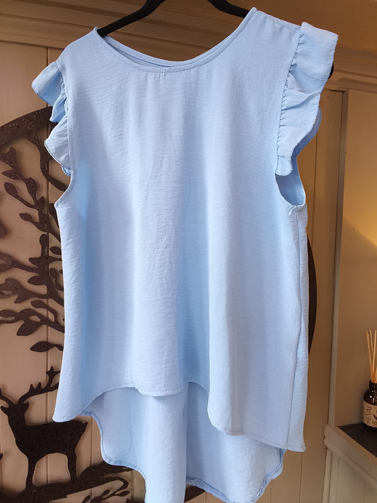 Pale Blue Sleeveless Frill Top