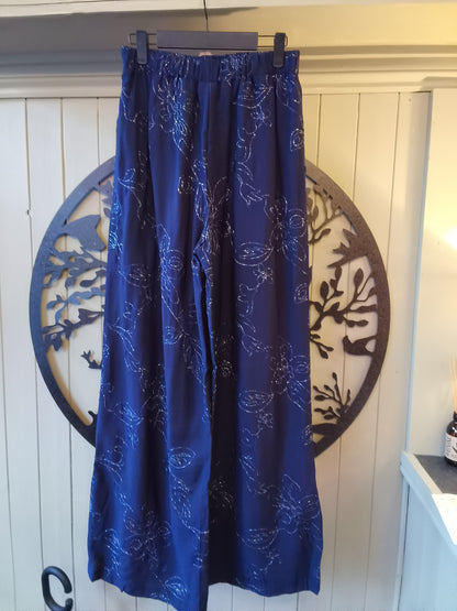 Navy Embroidered Trousers