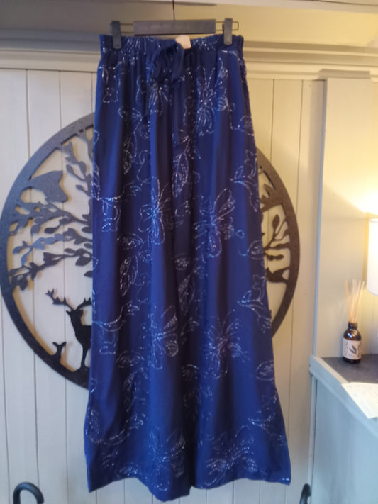 Navy Embroidered Trousers