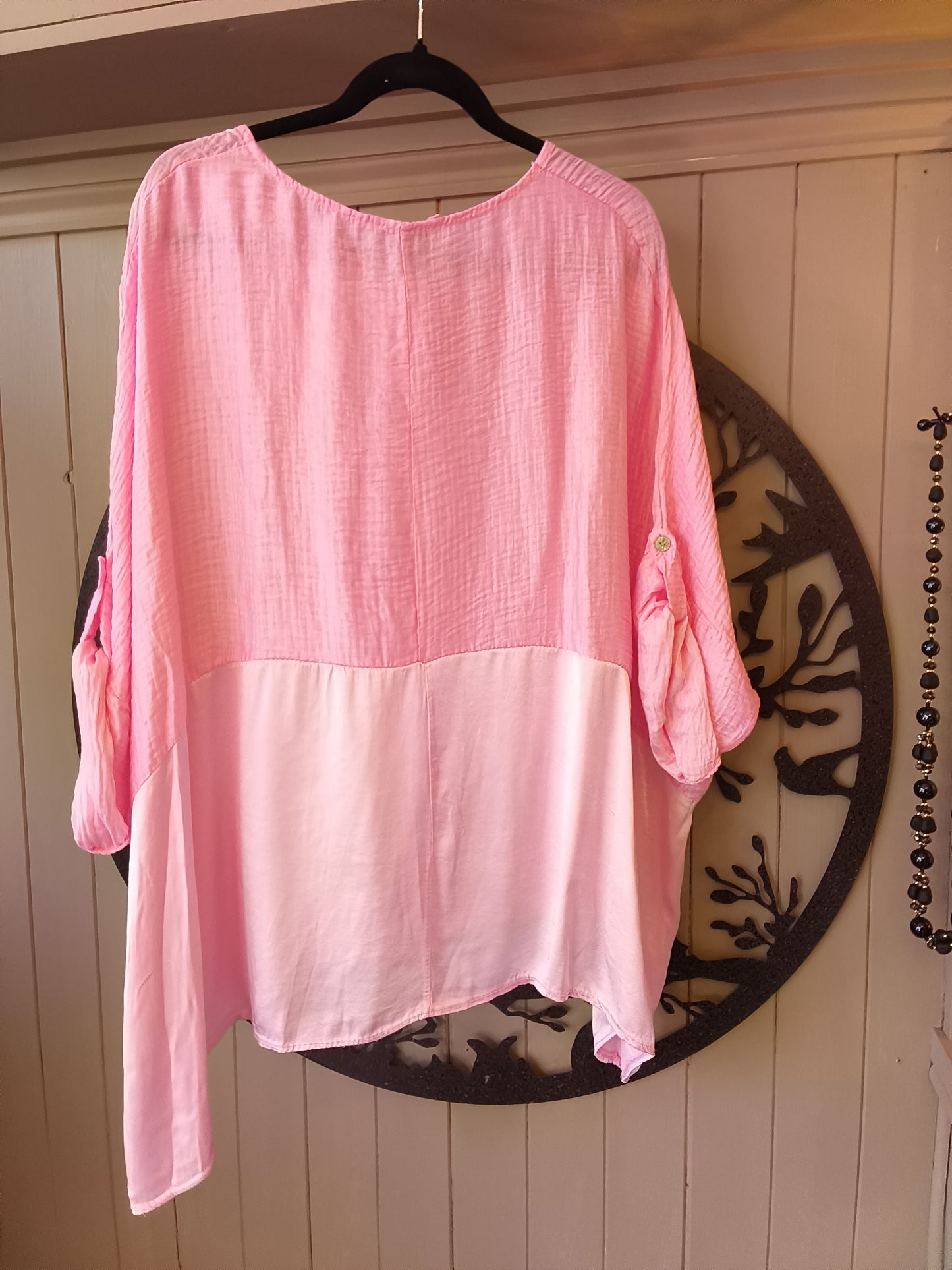 Pink Waffle & Satin Top