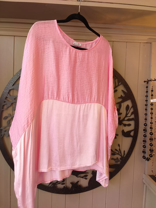 Pink Waffle & Satin Top