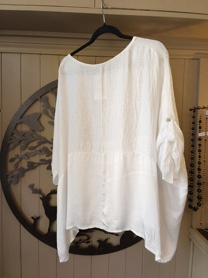 White Waffle and Satin Top