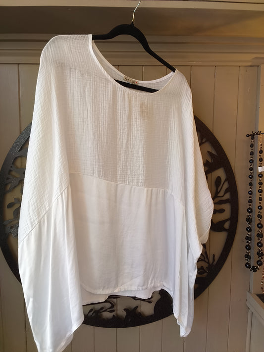 White Waffle and Satin Top