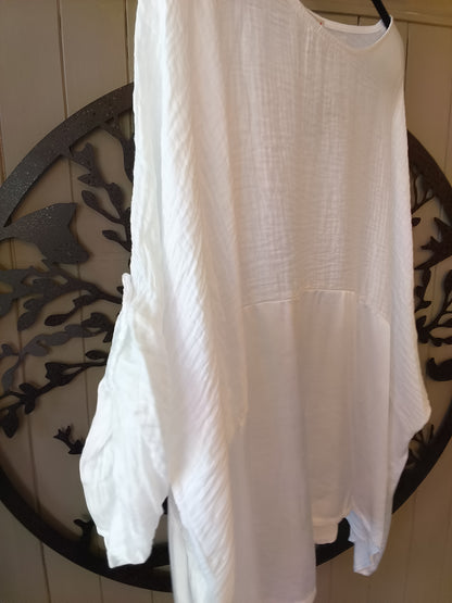 White Waffle and Satin Top