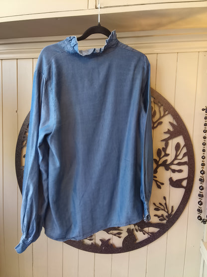 High Neck Denim Shirt