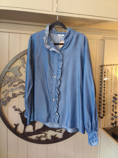 High Neck Denim Shirt