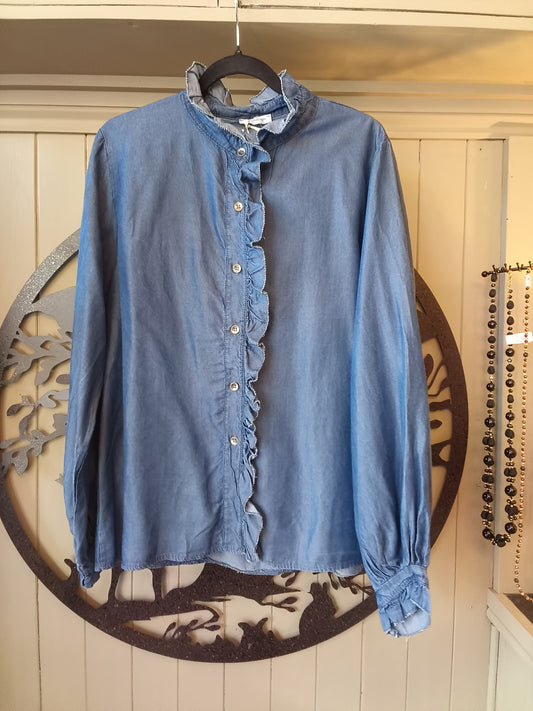 High Neck Denim Shirt
