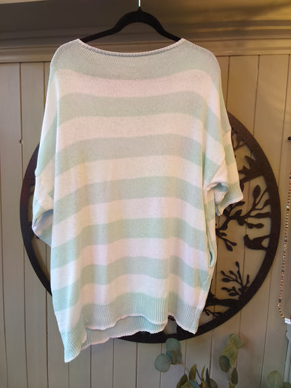 Mint Green & White Striped Top