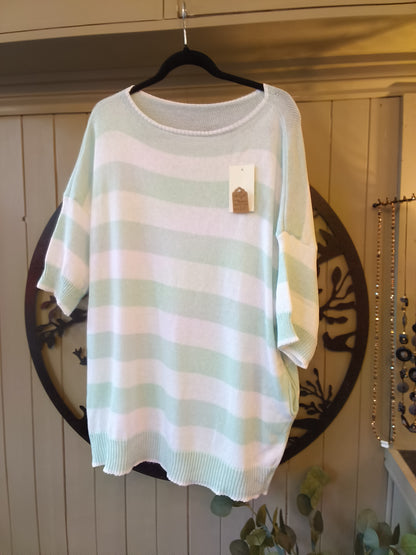 Mint Green & White Striped Top