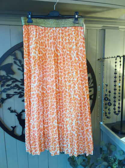Orange Animal Print Pleated Skirt