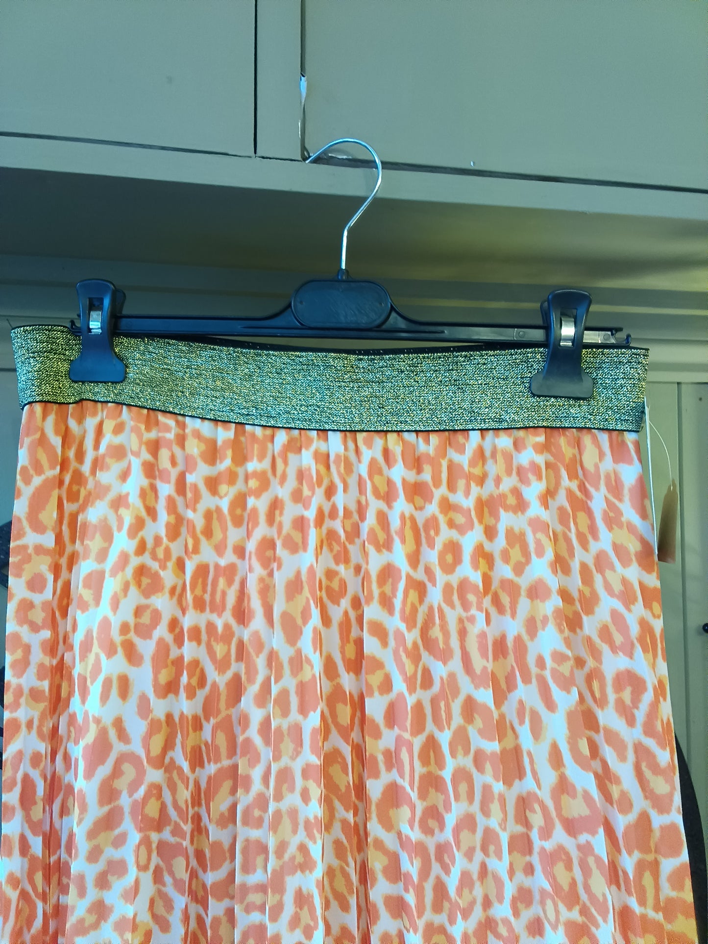 Orange Animal Print Pleated Skirt