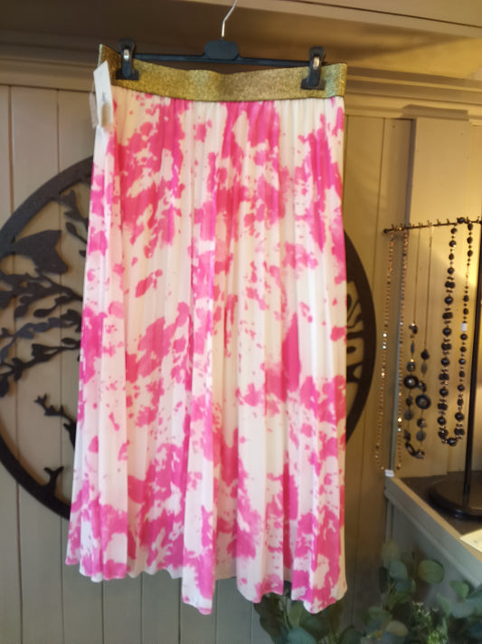 Pink and White Pleated Skirt