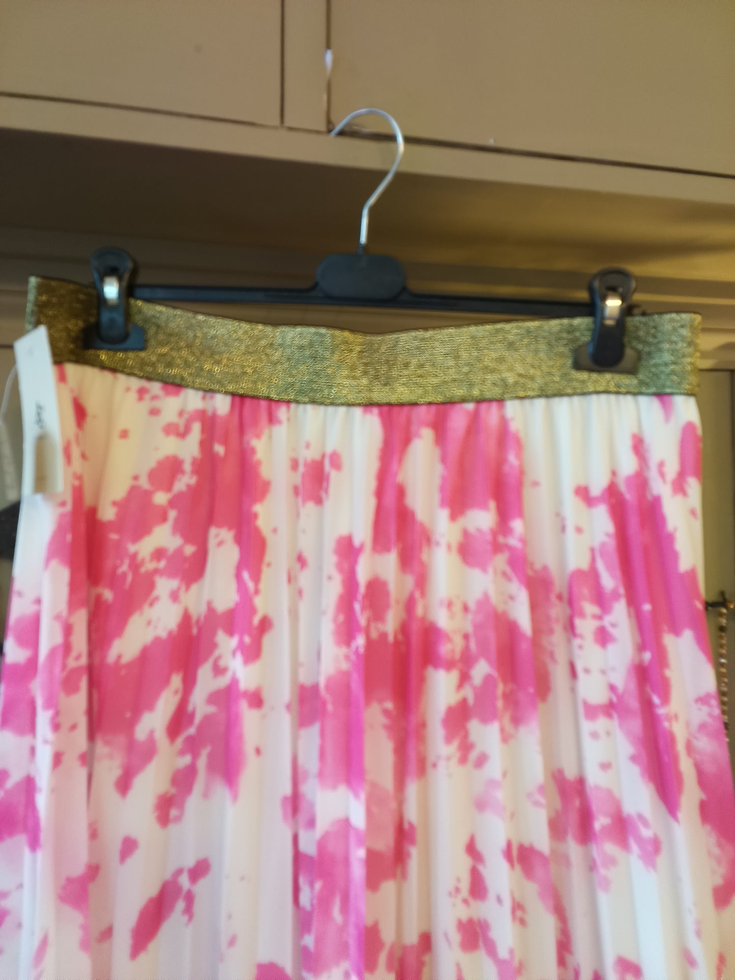 Pink and White Pleated Skirt