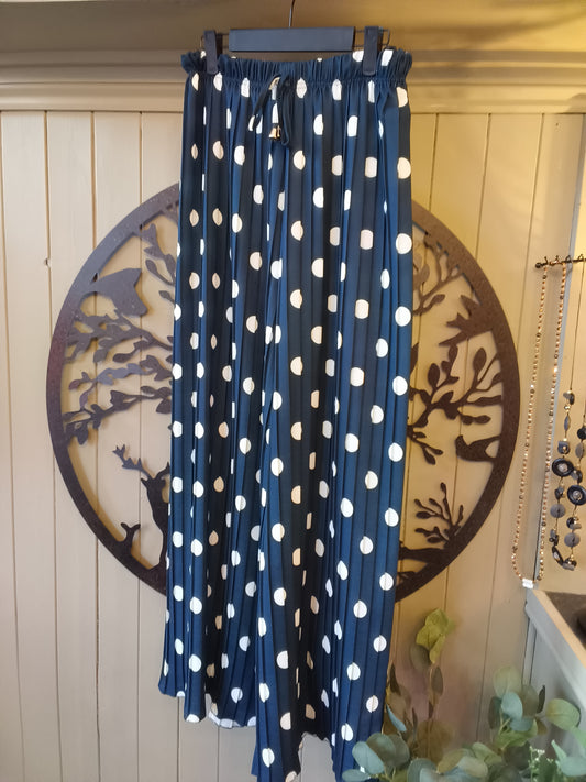 Navy and White Spotted Pleated Trousers
