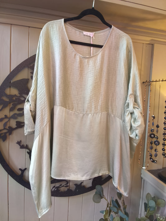Sage Waffle & Satin Top