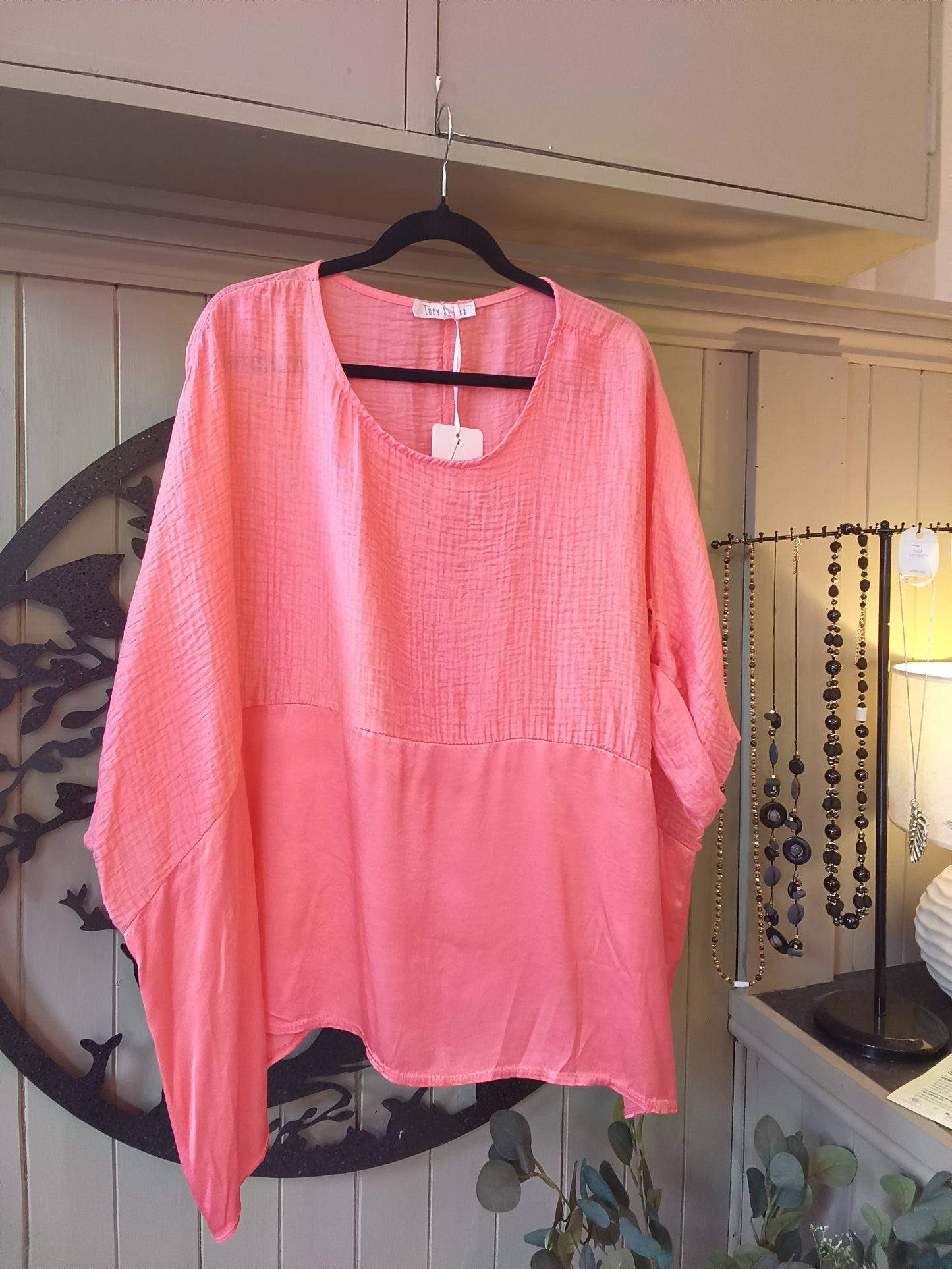 Coral Waffle & Satin Top