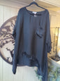 Black Waffle Top with Satin Pocket & Hem