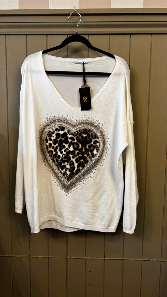 Soft Cream Jumper with Heart Motif