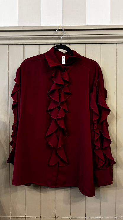 Burgundy Frill Blouse