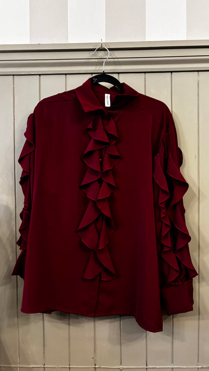 Burgundy Frill Blouse
