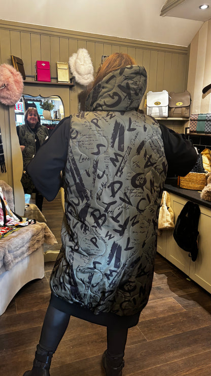 Graffiti-print Long-line Gilet